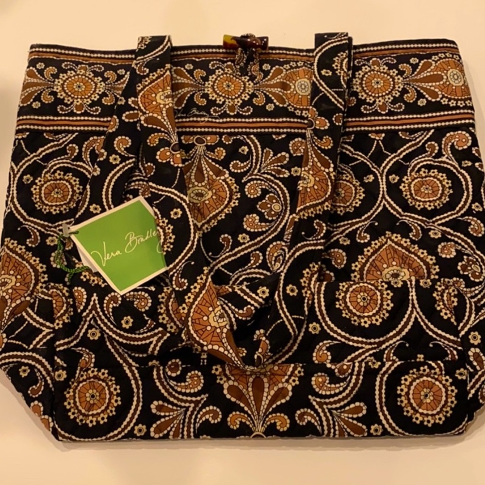 Vera Bradley Quilted Black and Brown Large Tote Bag 14” x 12”